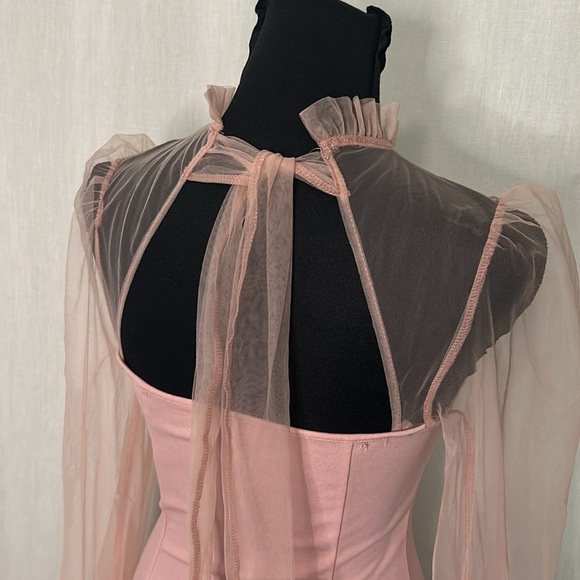 SHEIN Romantic Pink Puff Sleeve Dress – Sheer Detail & Ruffle Neckline size XS - Picture 5 of 6